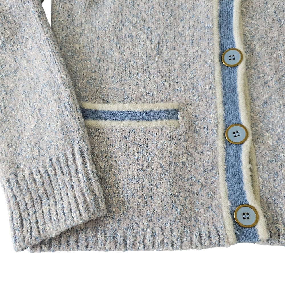 J‎ Crew Reimagined Tweed Knit Cardigan Blue Cream Button Front Pockets Size S - Picture 5 of 11